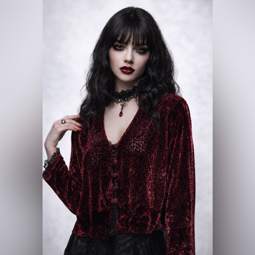 Jan Lindsay silk blend velvet burnout top size medium dark romantic gothic fairy